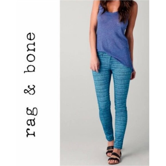 RAG & BONE Skinny Legging Jeans Pants Size 30 Blue Tweed Print - Picture 1 of 8